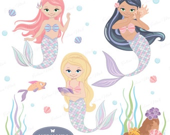 Mermaid Clipart, Underwater, Ocean Graphics, Under The Sea Clipart, PNG