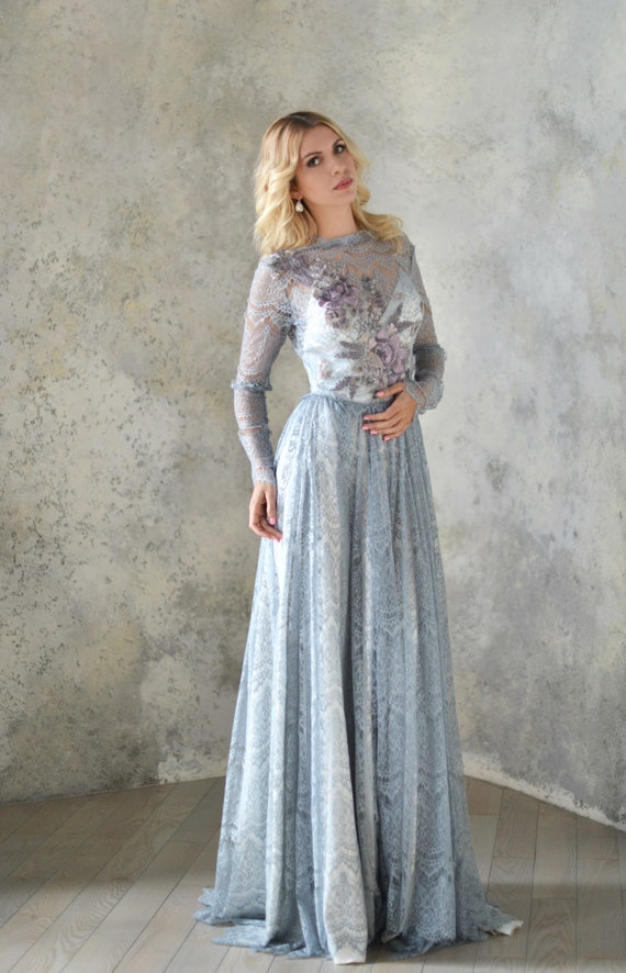 gray wedding gown