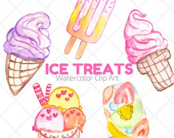 Ice Cream Clip Art - Watercolor Art Clip Art - Food Clip Art - Scrapbook Supplies - Summer Clip Art - Hand Painted Clip Art