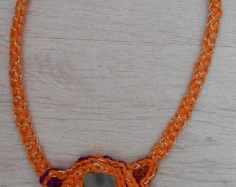 Freeform crochet necklace with seaglass