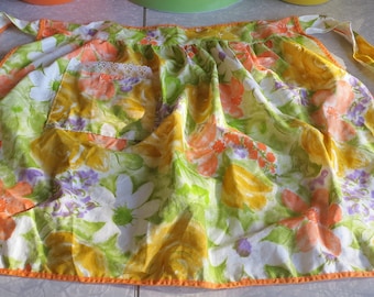 Vintage Floral Half Apron in Orange, Yellow, Green and Purple!