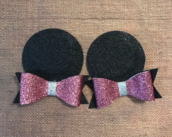 pink minnie mouse ears / pigtail clips / pink bow minnie ears / minnie inspired ears / pink minnie ears