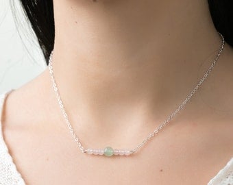 silver necklace layering choker beaded necklace rose quartz necklace green jade necklace simple necklace solid silver chain necklace for her