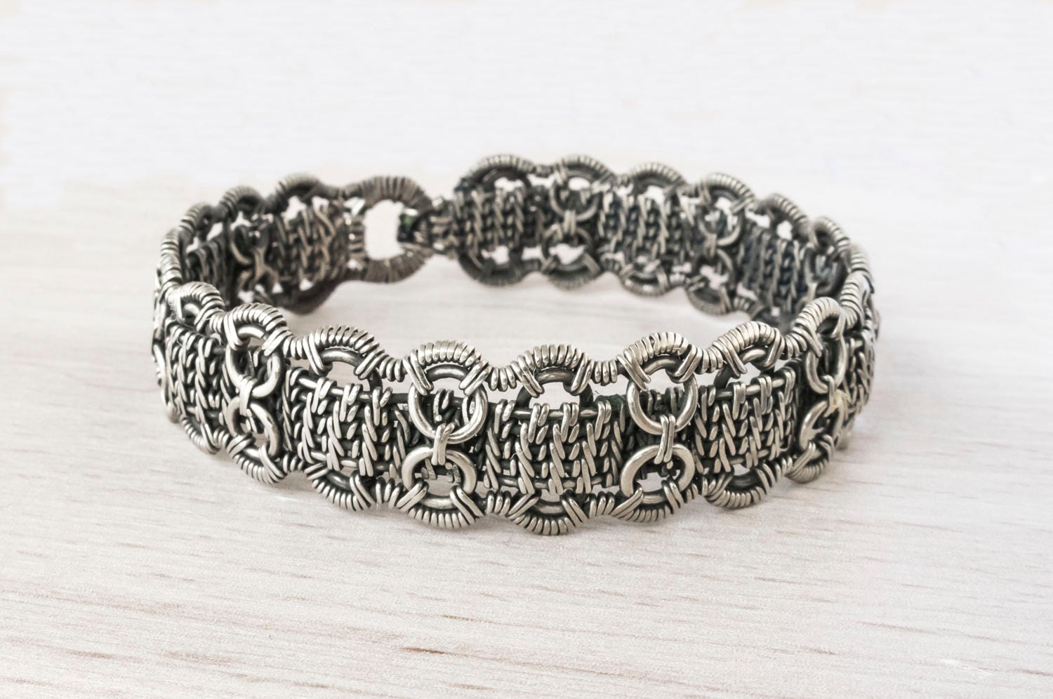 Silver bangle bracelet Wire wrapped bracelet Braided