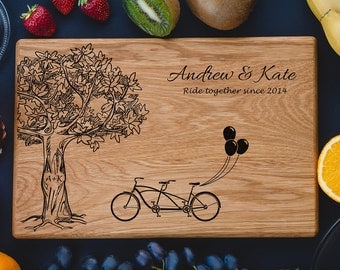 Tree Double Bicycle, Personalized Cutting Board Love Tree, Engraved cutting board, Family Sign, Custom cutting boards,Anniversary Gifts