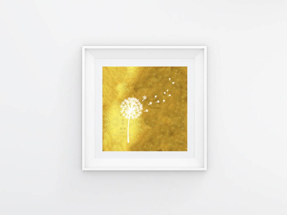 Gold Dandelion Wall Art Botanical Print Printable Wall