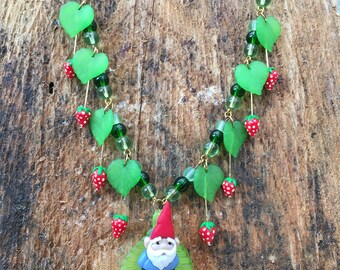 Gnome in the strawberry patch necklace
