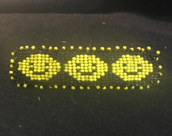 Native American Style Seed Bead Hair Barrette with Smiley Faces