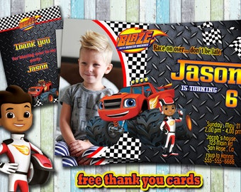Blaze Invitation, Blaze Birthday Invitation ,Blaze and The Monster Machines ,Blaze Party Invitation, Free Thank You Card