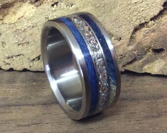 Titanium Ring, Wood Ring, Eco Friendly Ring, Wedding Ring, Mens Ring, Womens Ring, Handmade Ring, Junk Ring, Blue Ring, Robandlean, Unique