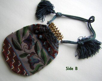 Antique Victorian Edwardian Reticule Micro Beaded Handbag Pouch Purse Metal Gate Top