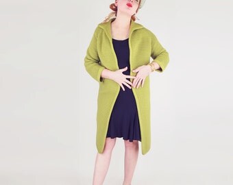 60s Olive Green Wool Sweater Clutch Coat S M