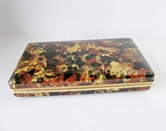Jewelry Travel Case, Mele tortoise shell, vintage earring box, Travel Organizer, gold flock earring holes sections ring button storage