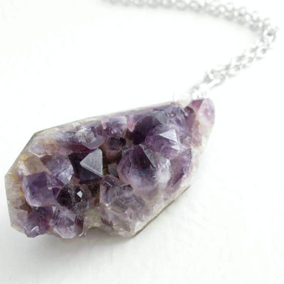 Purple Amethyst Pendant Rough Crystal Stone Necklace