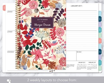 2018 planner 12 month calendar | add monthly tabs weekly student planner | personalized planner agenda daytimer | purple pink floral pattern