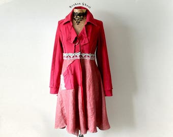 Red Artsy Coat Women's Boho Jacket Upcycled Clothing Lagenlook Coat Gypsy Clothes Bohemian Blazer Art To Wear Hippie Chic Coat S M 'BRONWYN'