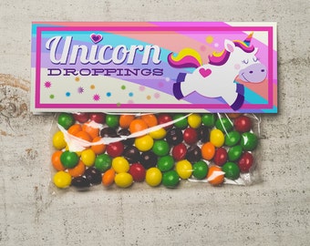 INSTANT DOWNLOAD Unicorn Droppings Funny Skittles or rainbow candy Treat Topper Candy Bag Label printable unicorn birthday party favors