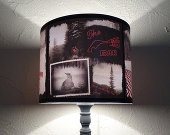 Twin Peaks inspired lamp shade lampshade - lighting, woodland, accent lampshade, holiday decor, mountains, Christmas decor, art, wild west