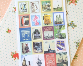PARIS Tiny Stamp vintage style stickers