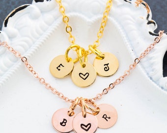 SALE • Gold Initial Necklace • Letter Handstamped Initial Charm • Gold Personalized Tiny Rose Gold • Minimal Necklace • Dainty Initial Tag