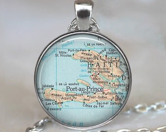 Haiti map necklace, Haiti pendant map jewelry adoption pendant adoption jewelry Haiti necklace brooch pin key chain key ring key fob