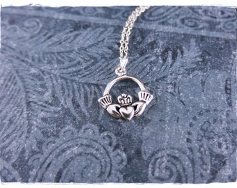 Silver Claddagh Necklace - Sterling Silver Claddagh Charm on a Delicate Sterling Silver Cable Chain or Charm Only