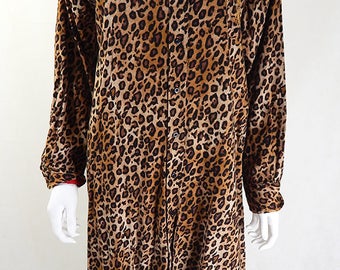 Designer Vintage Ralph Lauren Leopard Print Slouch Dress UK Size 10-16