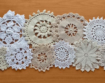 10 Crocheted Doilies, Natural Tone Crochet Medallions Assortment, 3 to 6 inch sizes, Boho Crafts Doilies, Dream Catcher Doilies