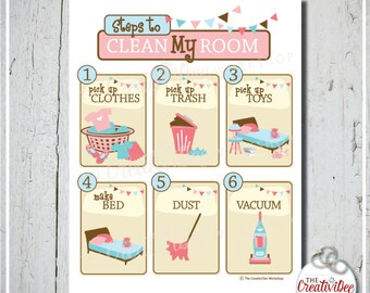 Clean My Room Chart | Pink | Cleaning Chart | Printable Chore Chart | Girl | Clean Room Chart | Instant Download | Routine Chart