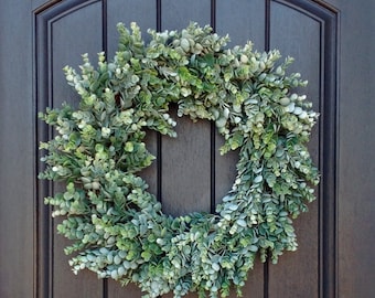 Spring Wreath-Summer Wreath-Fall Design-Grapevine Door Wreath-Frosted Eucalyptus-Indoor/Outdoor Decoration-Use Year Round