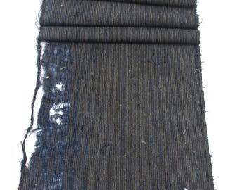 2 Japanese Boro Scraps. Striped Ikat Indigo Cotton Fabric. Folk Textile (Ref: 1765b/c)