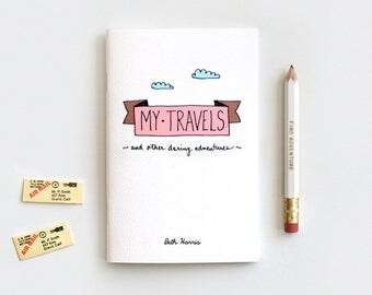 Personalized Travel Journal & Pencil Set, Stocking Stuffer Gift Set, Cute Recycled Notebook - My Travels and Daring Adventures