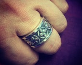 Mens Solid 925 Sterling Silver Spanish Bolt Ring made with Antiqued Chunky Cross Design
