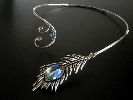 Silver Feather Collar Necklace