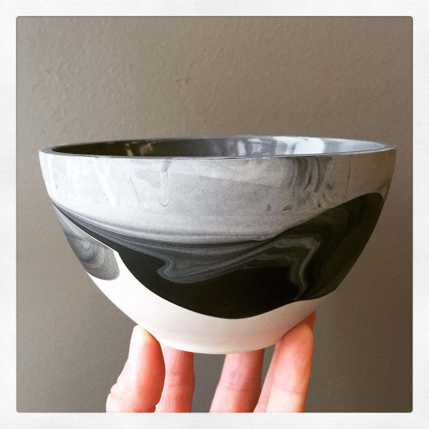 Ceramic Bowl/ Porcelain Serving Bowl Marbled Black and White