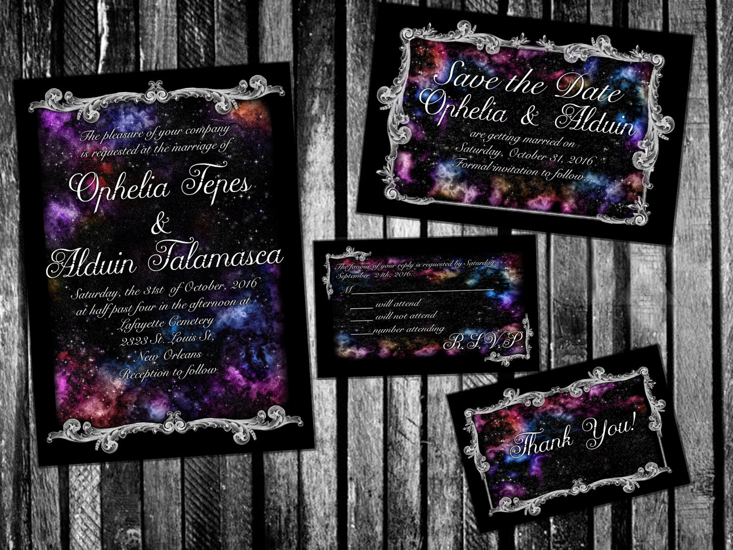 Embellished Galaxy Nebula Space Themed Wedding Invitation