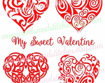 Valentine SVG - Hearts SVG - Fancy Hearts SVG - Digital Cutting File - Cricut Cut File - Instant Download - Svg, Dxf, Jpg, Eps, Png