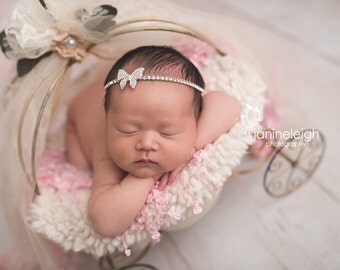 Baby Rhinestone Halo Headband Rhinestone Tie Back Headband Baby Headband Stunning Vintage Style Newborn Photo Prop