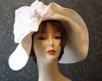 NEW LOWER PRICE! Kentucky Derby Hat, Garden Party Hat, Tea Party Hat, Easter Hat, Church Hat, Wedding Hat, Derby Hat, hat White Hat 373