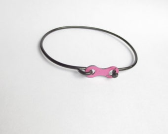 Pink BMX Bicycle Chain Bracelet , Upcycled Bike Accessories , Recycled Bicycle Jewelry