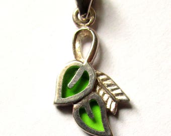 Sterling Silver 925 Pendant with Green Cloisonne