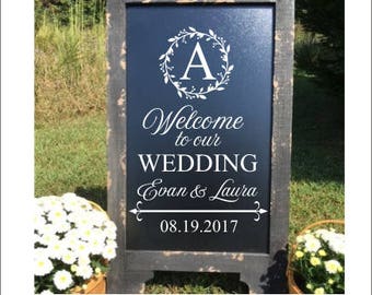 Welcome Wedding Decal Twig Wreath Rustic Wedding Decal Elegant Wedding Decor Personalized Welcome Decal for Chalkboard DIY