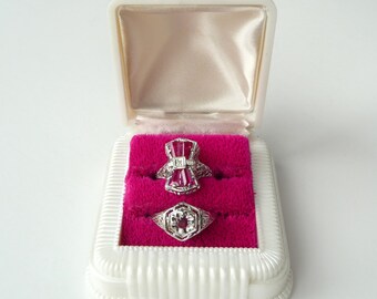 Vintage Celluloid Ring Box Pearlized White Art Deco Ring Box Double Ring Box Holder from TreasuresOfGrace