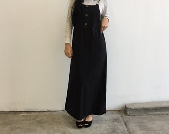 Vintage 90s Black Overall Dress with Hardware details - Size Small - Medium