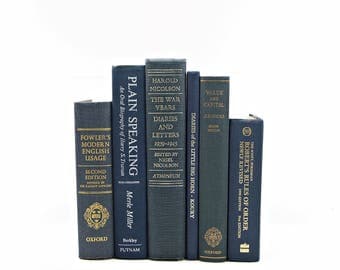 Deep BLue Decorative Books, Old Book Set, Antique Book COllection, Decoration, BOok Stack Home Office Design