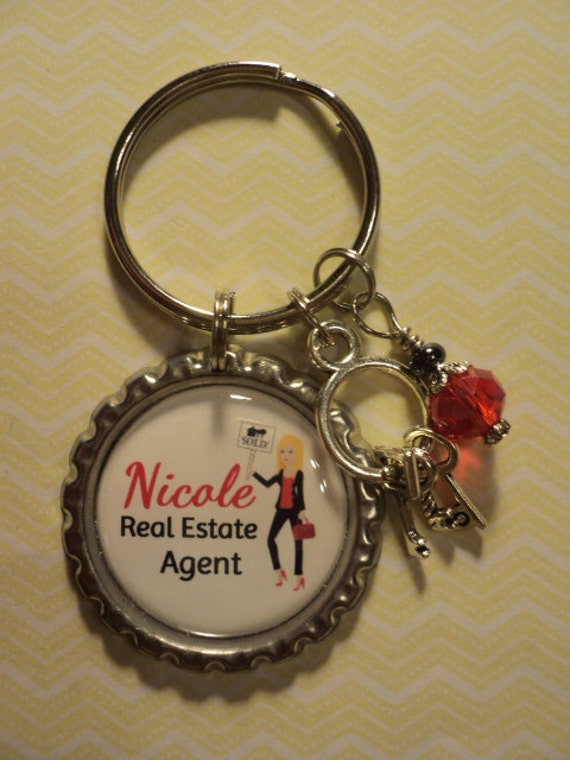 Personalized Real Estate Agent Realtor key chain with charms