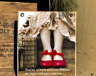 11''x14'' Wizard Of Oz Artwork With Inspirational Quote / Art Adhered To Wood Complete With Vintage Wire Hanger / Size 11'' x 14''