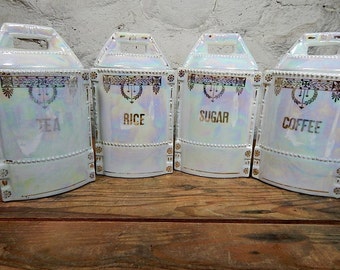 Vintage Luster Ware Canisters Lustre ware Kitchen Canister Set Porcelain Set Germany Vintage German Lusterware.
