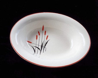 Universal Potteries Cambridge Camwood Ivory Oval Serving Bowl Cattail Pattern, Sears & Roebuck Dishes, Ceramic Serving Bowl, Universal Dish