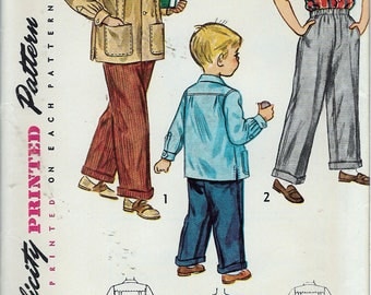 Vintage 1949 Simplicity 2969 Boys' Slacks & Shirt Sewing Pattern Size 8 Chest 26" UNCUT